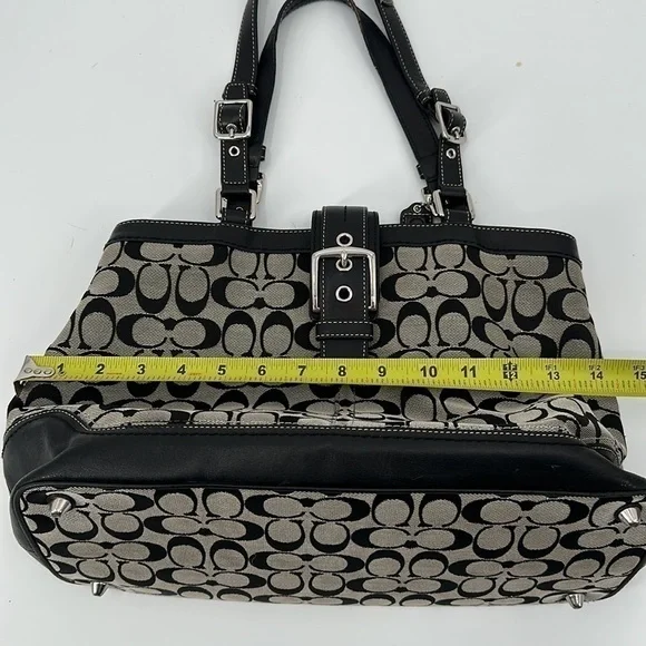 COACH Black & Gray Hampton Signature C Canvas Shoulder Bag Satchel Purse #F12643 - Picture 11 of 14